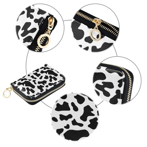 White Black Cow Print Wallet for Women Small Card Holder Wallets RFID Blocking Print Zipper Wallet with Coin Pocket4