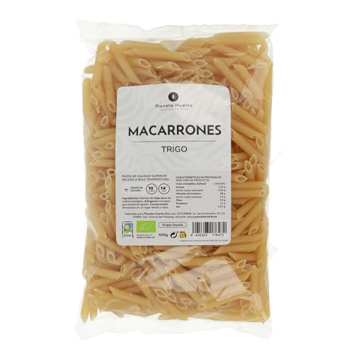 PLANETA HUERTO | Macarrones de Trigo ECO 500g – Pasta Ecológica de Sémola de Trigo Duro, Natural, Vegana y Sin Aditivos para una Alimentación Saludable y Sostenible