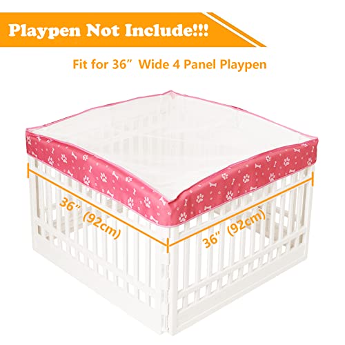 Image of Dog Playpen Mesh Top Cover for 36 inch Inch Pet Playpen with 4 Panels,[ Note: Playpen Not Included] Dog Crate Cover Pet Tent Puppy Play Pen Cover, Ideal for Indoor /Outdoor Use. (Pink)