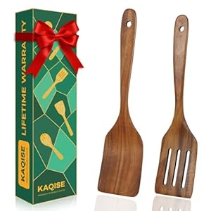 Wooden Spatulas for Cooking, Teak Wood Kitchen Utensils Set, Natural Cooking Utensils Set, Flat Wooden Spatulas and Slotted Spatula Set (2Pcs )