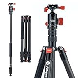 Fotopro 73" Carbon Fiber Tripod for Camera Compact Travel Tripod with Ball Head Detachable Monopod with Quick Release Plate and Camera Bag Load up to 22lbs/10KG X-Go Plus E2 Orange
