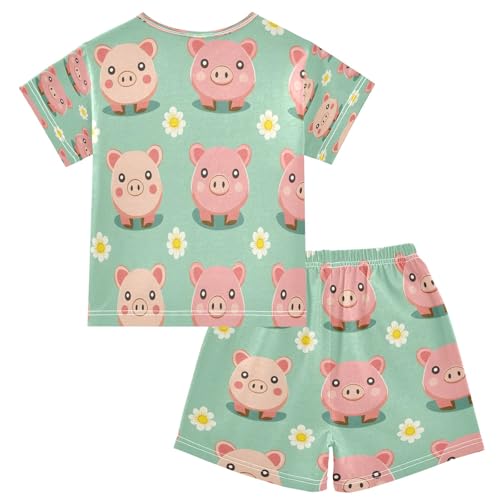 senya Pig with Daisy Flower Summer Pajamas Set Short Cotton Sleepwear 2 Piece2