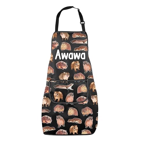 MNIGIU Funny Animal Kitchen Gift Cartoon Hyraxes Meme Cooking Apron Hyraxes AWAWA Chef Apron Hyraxes Lover Gift