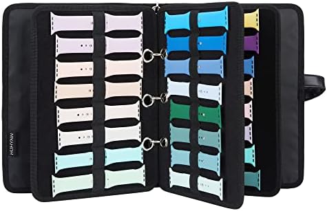 HUHYNN 48 Watch Bands Storage Case, Leather Watch Bands Holder and Organizer Storing 48 Smartwatch Bands for Home, Travel( BAG ONLY) (Black-3 Pages)