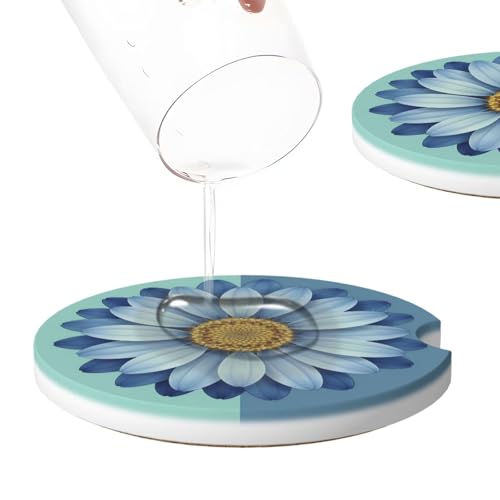 Portavasos para auto cerámico 2 piezas diseño azul floral miniatura 4