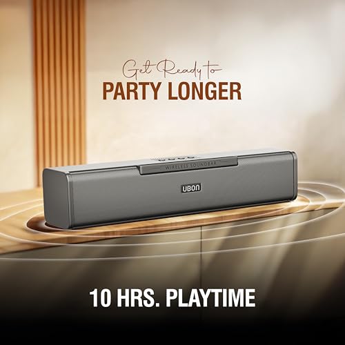Image of UBON Thunder SP90 Wireless Sounbar with Voice Changer Mic, 16 W Powerfull Sound Output, Built in Mobile Holder, 10HRS Playtime, Bluetooth Sound Bar, Soundbar Speaker (Black)