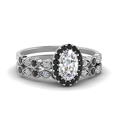 Ensemble de mariage halo ovale bague argent pour votre grand jour
