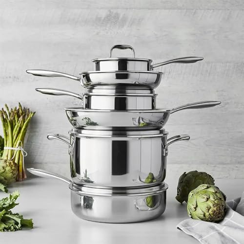 ASerZenith 10 pc 3 Ply Stainless Steel Pots and Pans Set Cookware Set Fry Pan Saucepan with Lid Saute Pan,Stainless Steel - Image 4