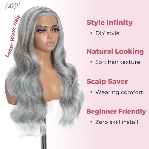 Perruque synthétique ondulée 66 cm avec dentelle frontale invisible - 4