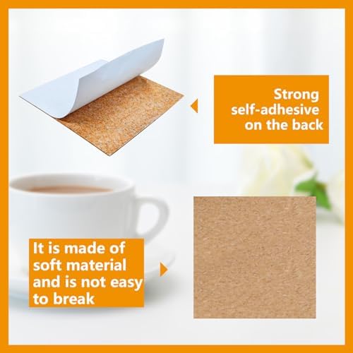 100 Pcs Cork Coasters Bulk,4"x 4" self Adhesive Cork Coaster Bottoms,Square Cork Mats Backing Sheets for DIY Coasters Crafts Backing Tiles Supplies - Image 3