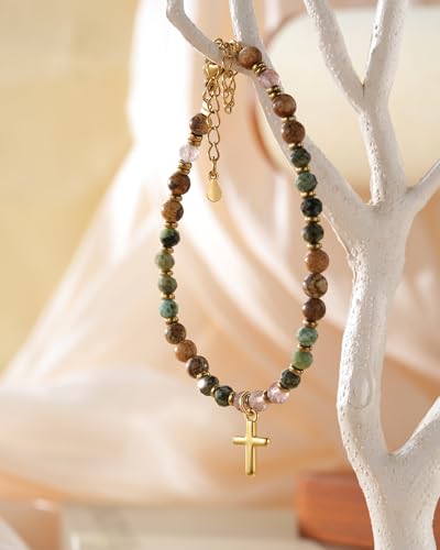 HGDEER Crystal Beaded Cross Blessing Bracelet for Women Retirement Gifts, Natural Stone Jewelry with Blessing Card for Retired Coworker Friend Mom3