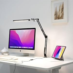 Double Head LED Desk Lamp, Ultra-Wide Coverage for 72″ Workspaces, Eye-Caring, 360° Adjustable, Stepless Dimming, Remote Control, 10 Brightness Modes, 3 Color Temperatures, Energy Efficient