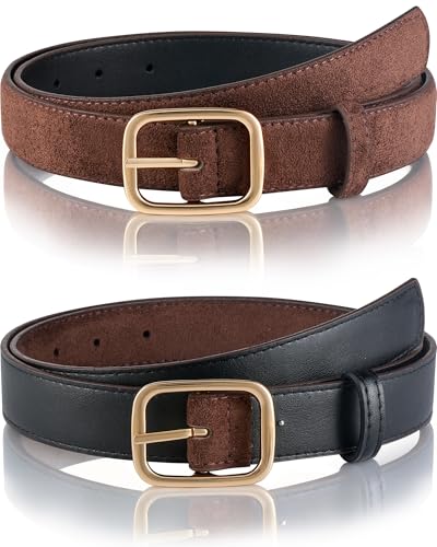 Kajeer Reversible Belts for Women, Two-in-One PU Leather Womens Belts for Jeans with Golden Buckle