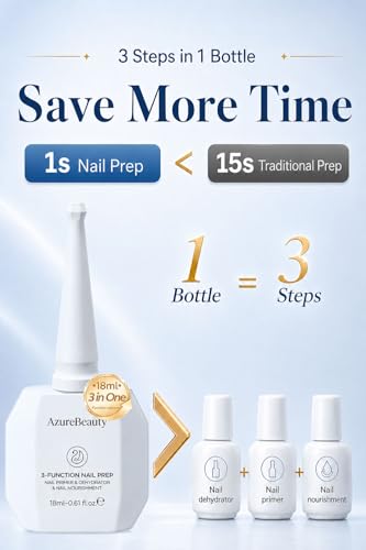 Image of AZUREBEAUTY 18ml Nail Dehydrator and Primer Base Coat, 3-in-One Nourishing Nail Prep Acid-Free & Hema-Free Dehydrate Bond Fast Drying for Gel Polish Acrylic Powder