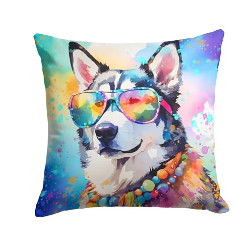 Caroline's Treasures DAC2563PW1818 Siberian Husky Hippie Dawg Fabric Decorative Pillow Machine Washable, Indoor Outdoor Decorative Pillow for Couch, Bed or Patio, 18Hx18W