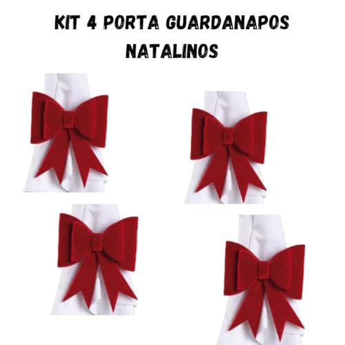 Kit 4 Porta Guardanapo Natal Laço em Veludo Mesa Posta Jantar Natalino