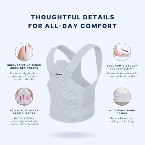 Image of Fit Geno Back Brace Posture Corrector for Women and Men, Shoulder Straightener, Adjustable Full Back Support, Upper and Lower Back Pain Relief - Scoliosis, Hunchback, Thoracic, Spine Corrector (M)