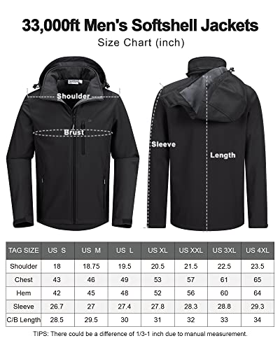 33,000Ft Men's Softshell Jacket With Hood Fleece Lined Windbreaker Lightweight Waterproof Jackets For Hiking #TOP5