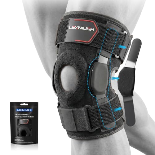 Lexniush Genouillère Sport Réglable avec Stabilisateurs Latéraux, Genouillere Arthrose Genou pour Ligamentaire, ACL/MCL, Attelle Genou et Coussin en Gel Rotulien pour Sport, Course, Running