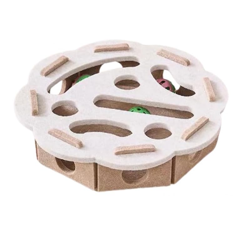Kaseremy Cat Interactive Puzzle Toy, Felt Maze Cat Toys Balls with Bells for Indoor Cats Kitten Adult Self Play (Floral Pattern Beige)