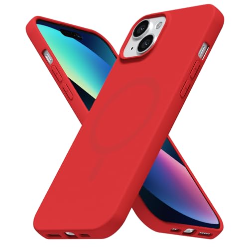 Image of LoeoeL for iPhone 13 Mini/ 12 Mini Case Silicone Mag Safe, Compatible with Magsafe Ultra Slim Thin Magnetic Phone Case for Women Girls, Soft Rubber Gel Matte TPU Solid Color Minimalist Cover, Red
