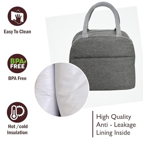 Image of Insulated Travel Lunch /Tiffin /Storage Bag for Office, College & School (Grey)