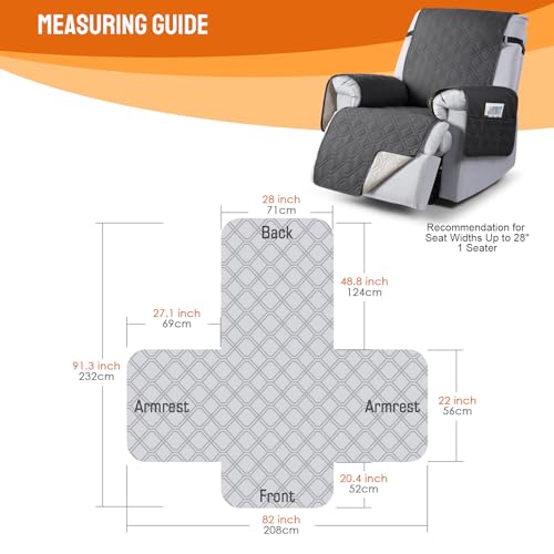Image of VANSOFY 100% Waterproof Recliner Chair Covers, Recliner Cover Non-Slip Dog Chair Cover Furniture Protector Washable Slipcover with Pocket, Elastic Straps for Pets, Dogs(Charcoal Gray, 28 inch)