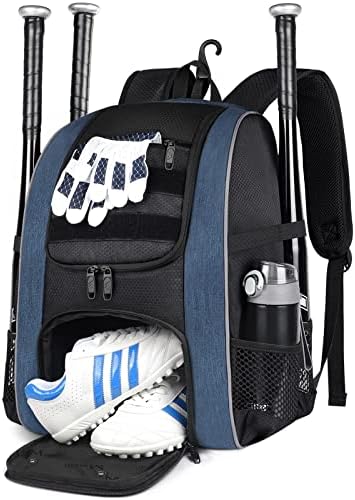 Baseball Backpack, Lightweight Softball Bag with Shoes Compartment for Youth Boys & Men, Large Capacity Baseball Bags Gift for Teenage Boy with Fence Hook Hold 4 Tee Ball Bats, TBall Gear, Helmet