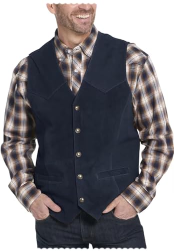Men's 5-Button Suede Suit Vest Retro Classic Western Cowboy Faux Leather Waistcoat