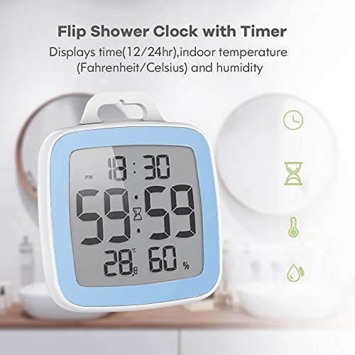 Baldr Digital Shower Clock With Timer - Waterproof Shower Timer For Kids & Adults - Perfect Bathroom Clock That Displays Time & Temperature - Battery Operated Digital Clock & Waterproof Timer (Blue) #TOP7