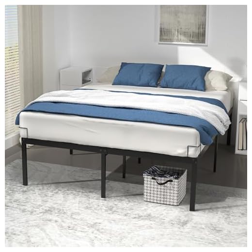 vounot® Cadre de Lit 140 x 190 cm en Métal Robuste avec Sommier à Lattes et Fixation Hauteur 36 cm avec Espace de Rangement pour Adultes et Adolescents Noir