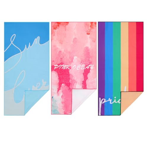 RansaDreama 3-Piece Oversized Beach Towel, 30 x 60 Inches, Quick Drying, Highly Absorbent for Beach, Outdoor, Pool, Fitness