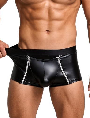 ohyeahlady Boxer Homme Sexy Cuir PU Grande Taille Boxer Moulant Zip Calecon Homme Sexy Chic Hot Cuir Slip Chic Tenue Club Libertin Sissy Lingerie sous Vetement...