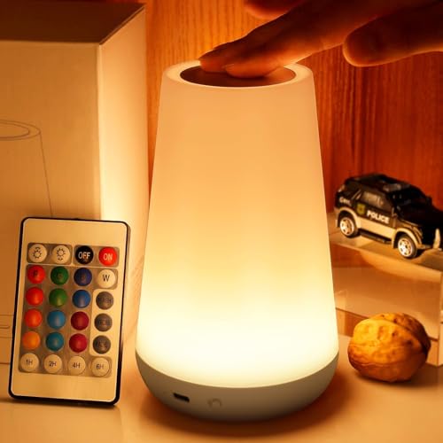 Image of THAUSDAS Night Light, Dimmable Touch Lamp for Bedroom, Portable Table Bedside Lamp, 5 Brightness 13 RGB Colors, Night Lights for Baby Nursery Bathroom