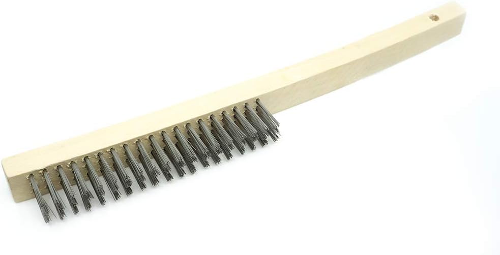 Benchmark Abrasives 13-3/4" Curved Handle Wire Scratch Brush Wooden Handle for Cleaning, Removing Rust, Paint, Corrosion, Multi-Purpose Wire Brush - 12 Pack (Stainless Steel)
