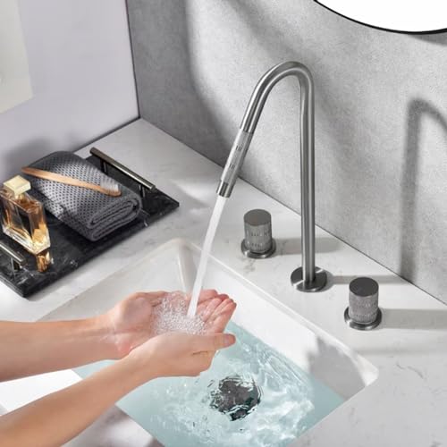 Mélangeur salle de bain 3 trous à rotation 360° et double commande