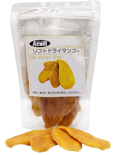 Azwill ソフトドライマンゴー 1袋100ｇ 完熟 ベトナム産 肉厚 ジップ付 チャック付 保存料不使用 着色料不使用 酸化防止剤不使用 無添加 すっきりとした自然な甘さ 砂糖控え目 やわらか ドライフルーツ ビタミン おやつ 間食 食物繊維 (100g×1袋)（Amazon）