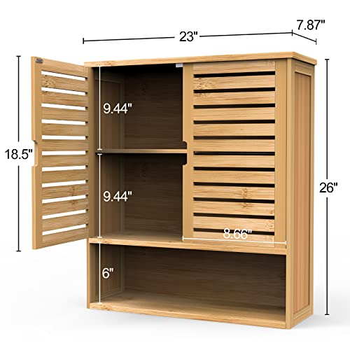 Purbambo Bathroom Wall Cabinet, Bamboo Wall Mount Medicine Cabinet Storage Organizer, Double Doors & 3 Tier Adjustable Shelf #TOP6