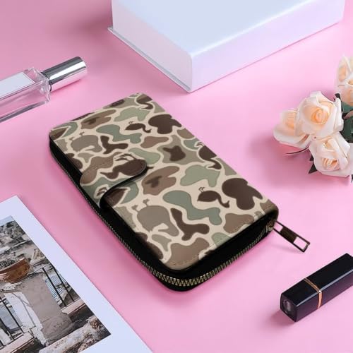 Image of COEQINE Ladies Wallets Pink Leopard Heart Black Printed Leather Phone Long Clutch Purses Check Coin Change Holder