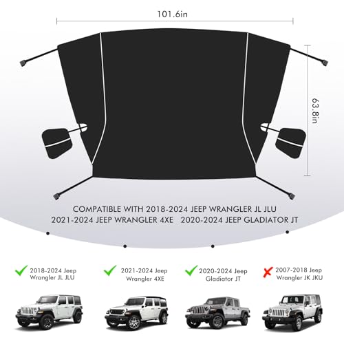 Image of Z8 Windshield Cover for Ice and Snow,600D Windshield Snow Cover with Side Mirror Cover for 2018-2024 Jeep Wrangler JL JLU 4XE & 2020-2024 Jeep Gladiator JT Winter Frost Hail Protector Windshield
