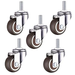 Oukerde 5 Pack Meubelwielen Wielen, Draaibare Caster Wielen, Bureaustoel Wielen, Kleine Winkelwagen Wiel, Zacht Rubber Schroefdraad Stam Caster Wheel (1,5 Inch/2 Inch,2 Stijlen)
