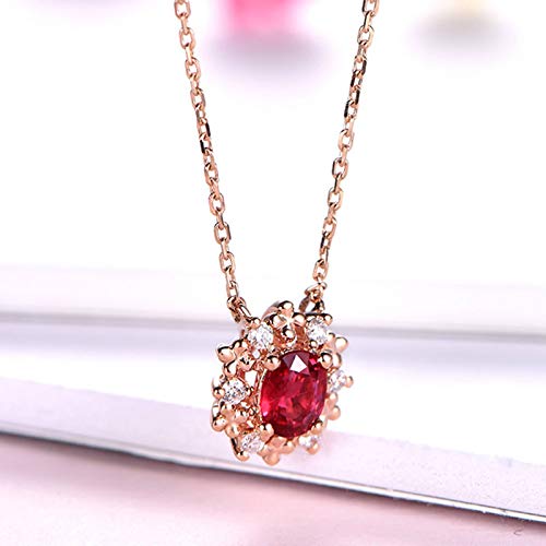 Collier en Or Rose 18K Fleur avec Ruby Rouge Ovale 0,34 Carats