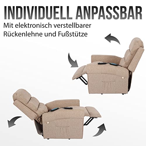 Mendler Fernsehsessel HWC-K63, Relaxsessel Sessel, Liegefunktion Aufstehhilfe Massage Heizfunktion, Stoff/Textil - beige-braun – Bild 5