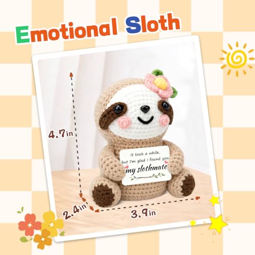 Emotional Crochet Sloth Gift with Card, Handmade Positive Sloth Plush Keepsake, Romantic Soulmate Birthday Gifts for Boyfriend Girlfriend Husband Wife, Anniversary Valentine’s Day Couples Desk Decor — view 2