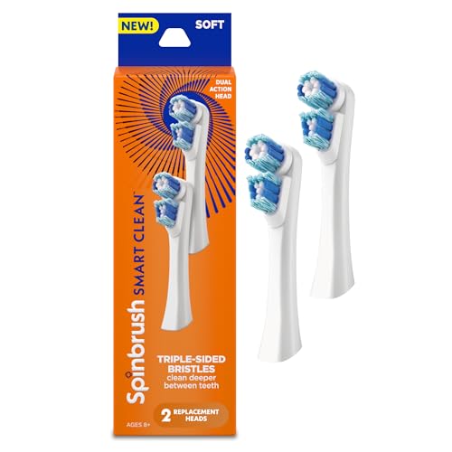 Spinbrush Smart Clean, testine di ricambio per spazzolino elettrico a batteria, per adulti, setole morbide, 2 pezzi