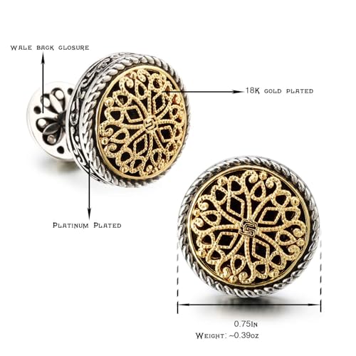 18K Gold and Platinum Plated Cufflinks for Men – Vintage Floral Celtic Knot Design, Best Gifts for Men and Groomsmen with Luxury Wooden Gift Box, Perfect for Weddings, Business, and Formal Attire