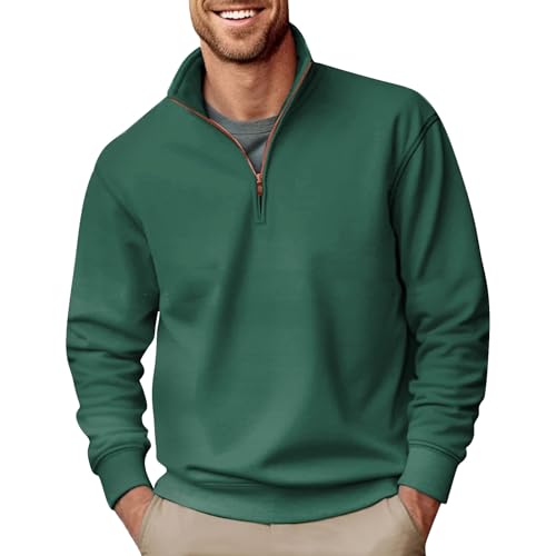 WENKOMG1 Solid Color Sweatshirt for Men Quarter Zip Long Sleeve Plain Pullover Casual Slim Fit Stand Collar Polo Sweater