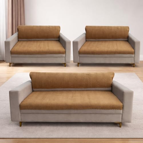 Image of Homerz Premium Velvet Sofa Cover Panel | Soft & Velvety Fabric | Rich Vibrant Colours | Sofa Protector for Living Room (Mustard, 7 (3+2=2) Seater, Seat Cover with Backrest)