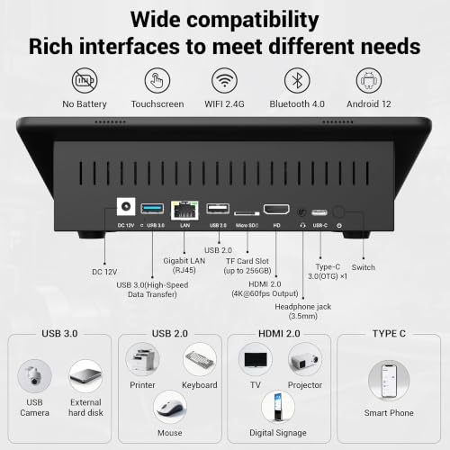 Image of Fanless All-in-One Touchscreen Mini Computer RK3399, Industrial Mini PC 10.1 Inch Rugged Android 12, 4GB RAM, 64GB ROM, 1280 * 800 IPS