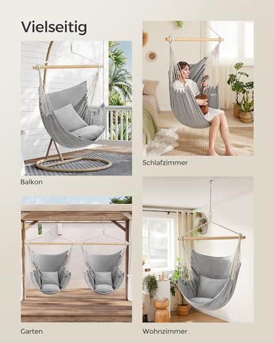 SONGMICS Hängesessel, Hängeschaukel, Hängestuhl mit 2 Kissen, Metallkette, bis 150 kg belastbar, Indoor und Outdoor, Wohnzimmer, Schlafzimmer, Taubengrau GDC187G01 6